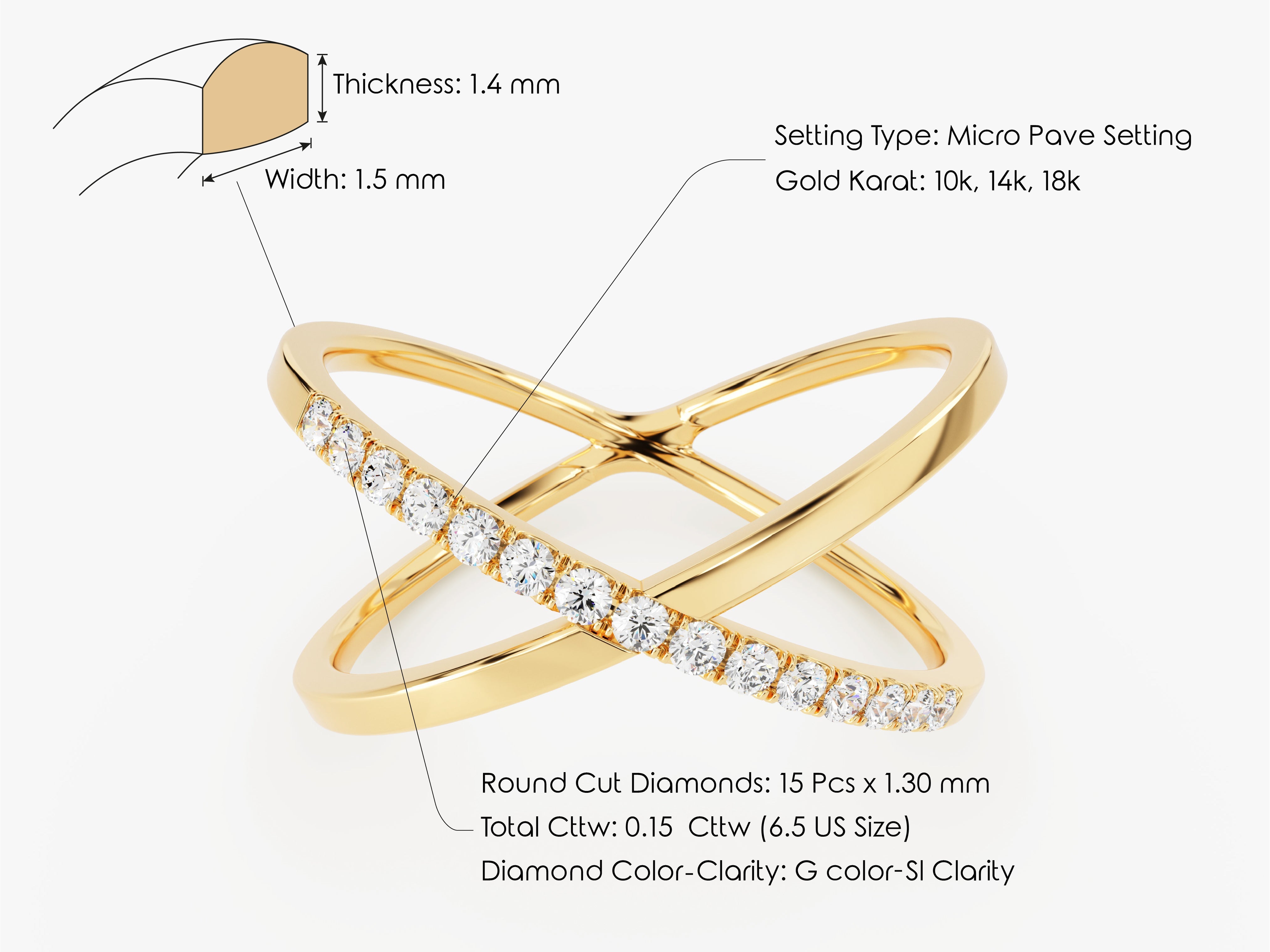 Gold diamond ring, micro pave setting, 10k, 14k, 18k gold