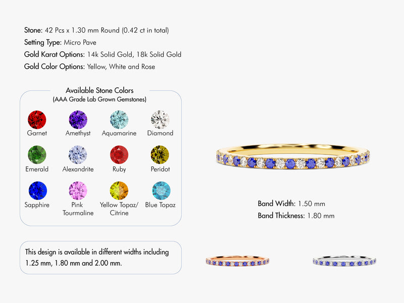 Alternating Sapphire Birthstone Ring in 14k Solid Gold