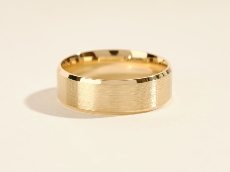 7mm Matte Brushed Beveled Edge Men's Gold Wedding Band
