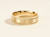 6mm Matte Brushed and Milgrain Accented Men's Gold Wedding Band