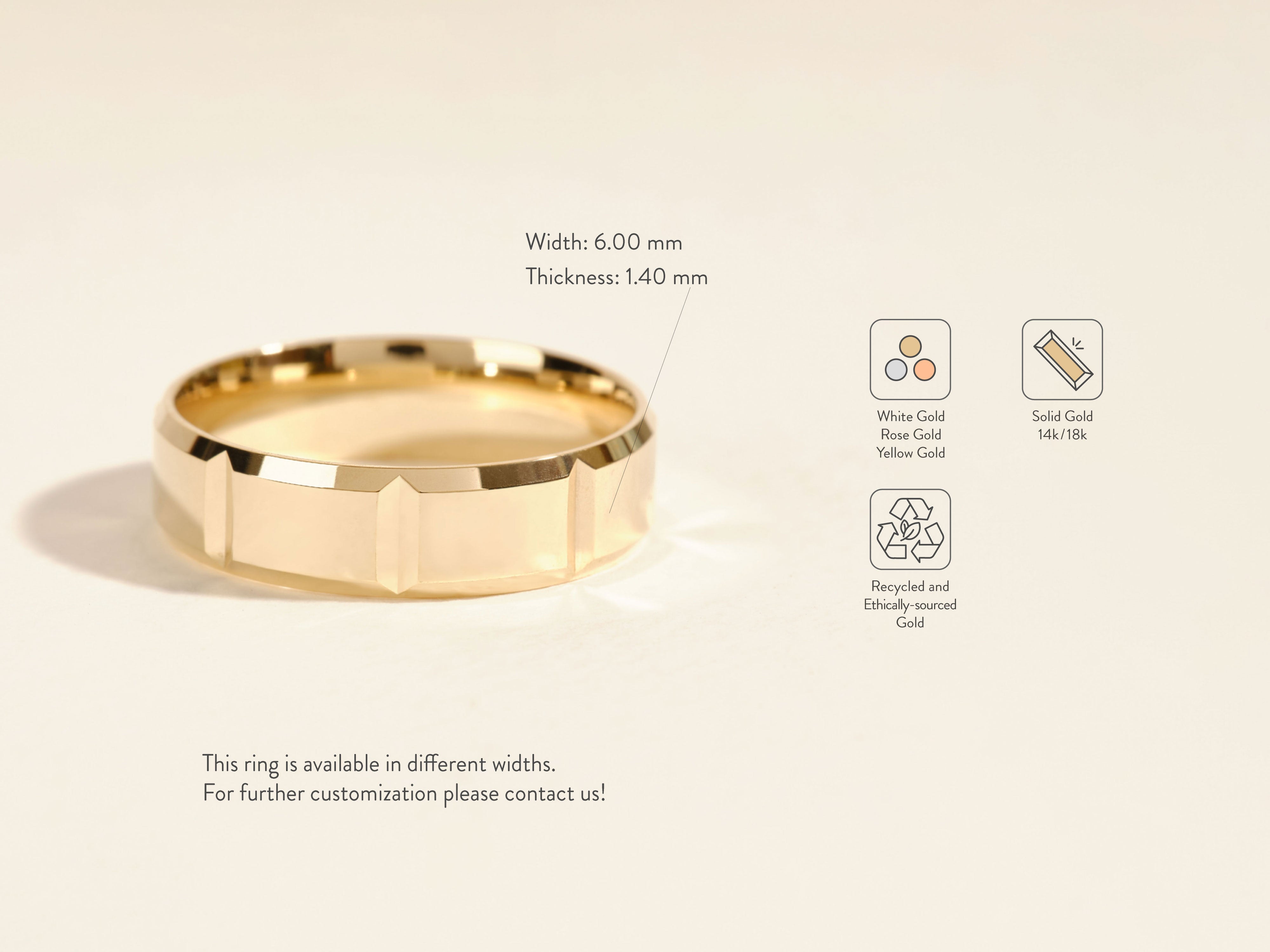 Gold wedding band, available in white, rose, yellow gold, 14k/18k