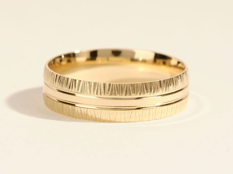 6mm Grooved Fancy Accents Men's Gold Wedding Band