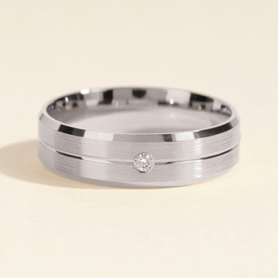 6mm Beveled Edge, Grooved and Flush Set Men's Diamond Wedding Band