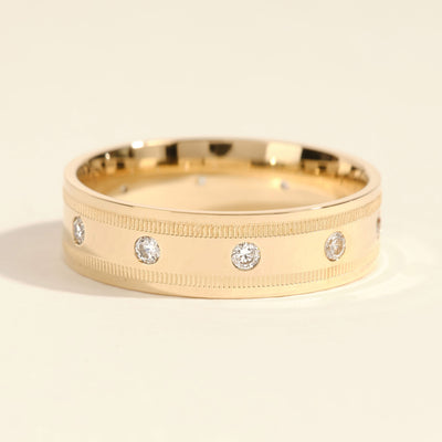 6mm Milgrain Edged Ten Stone Men's Diamond Wedding Band (0.30 CT TW)