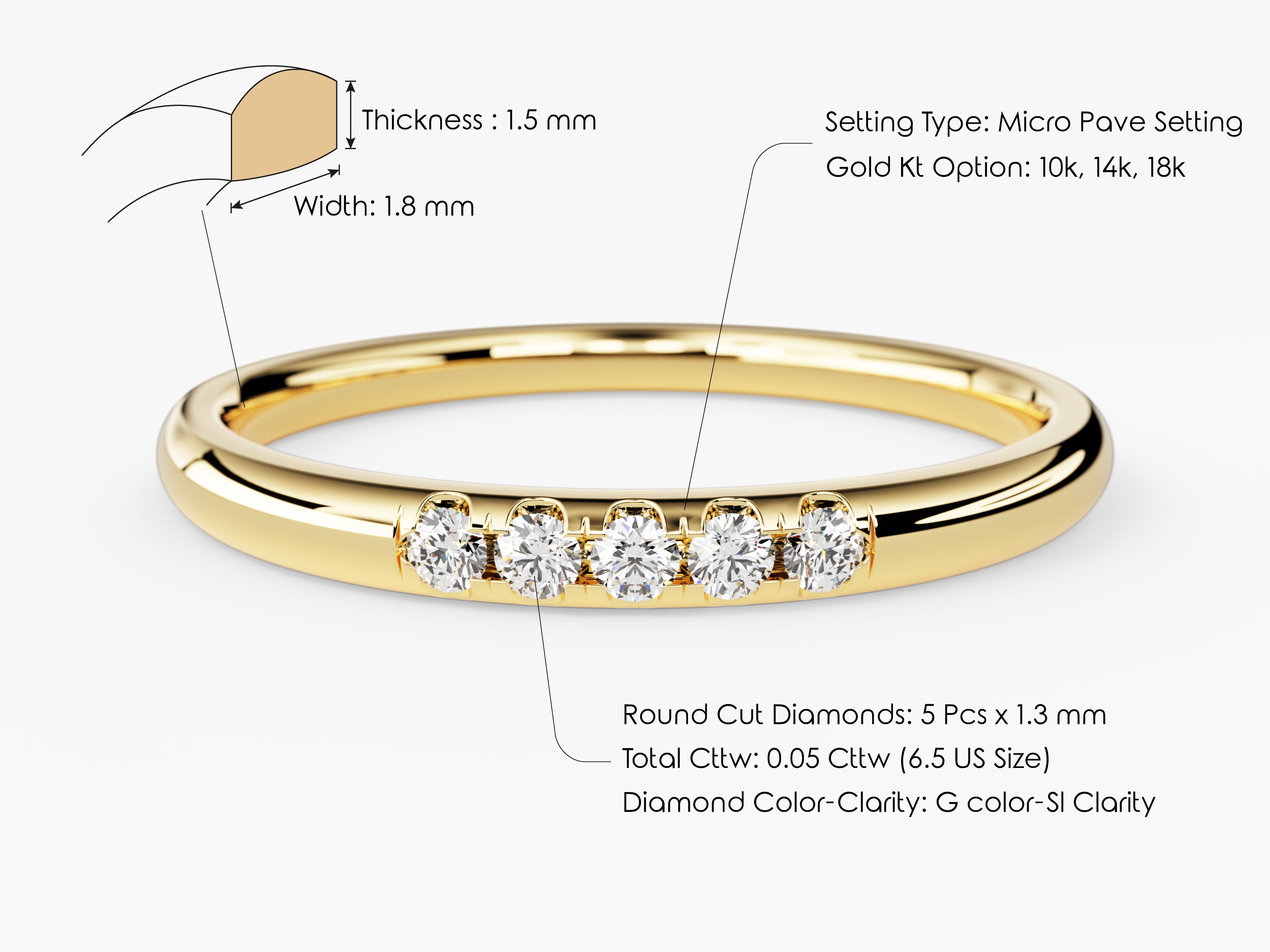 Minimalist Five-Stone Diamond Wedding Band