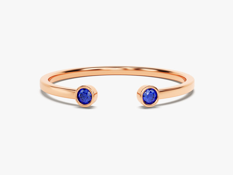 Bezel Set Open Cuff Birthstone Ring in 14k Solid Gold