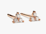14k Gold, Yellow, White, Rose, 14k Dainty Rose Gold Trinity Diamond Stud Earrings for women 