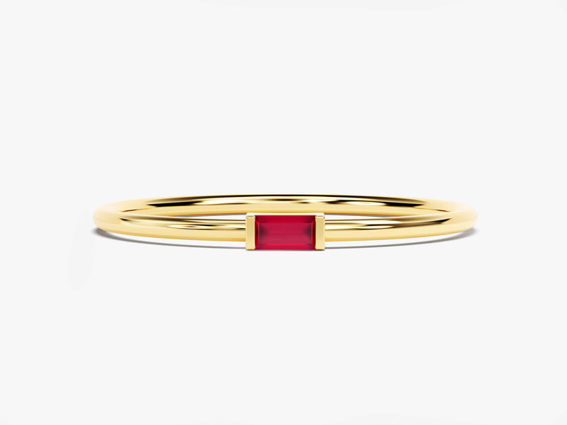 Bezel Set Baguette Birthstone Ring in 14k Solid Gold