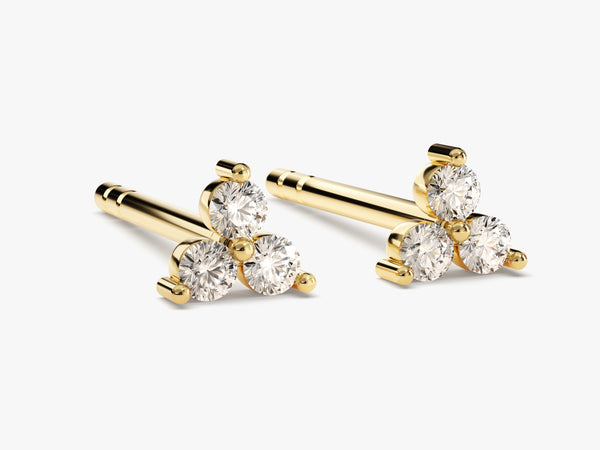 14k Gold, Yellow, White, Rose, 14k Dainty Yellow Gold Trinity Diamond Stud Earrings for women 