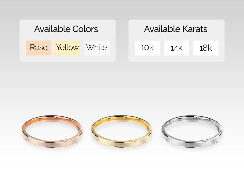 White, Rose, Yellow, 14k Gold, 10k Gold, 18k Gold, 2mm Beveled Edge Wedding Ring - Matte Brushed with Available Colors and Karats Options