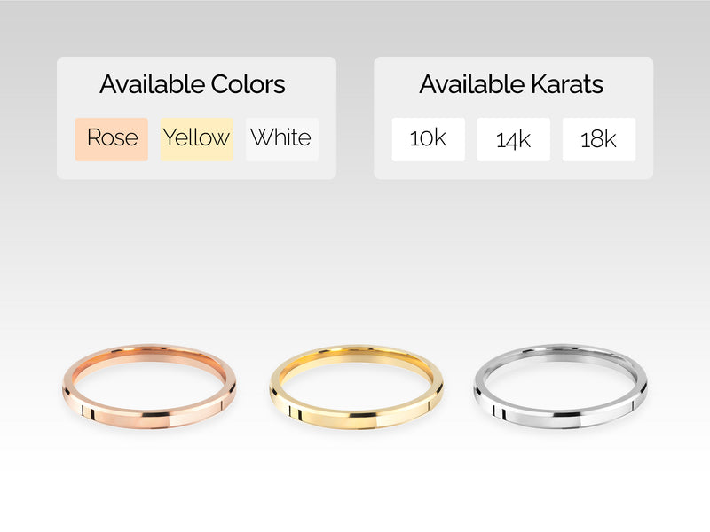White, Rose, Yellow, 14k Gold, 10k Gold, 18k Gold 2mm Beveled Edge Wedding Ring with Available Colors and Karats Options 