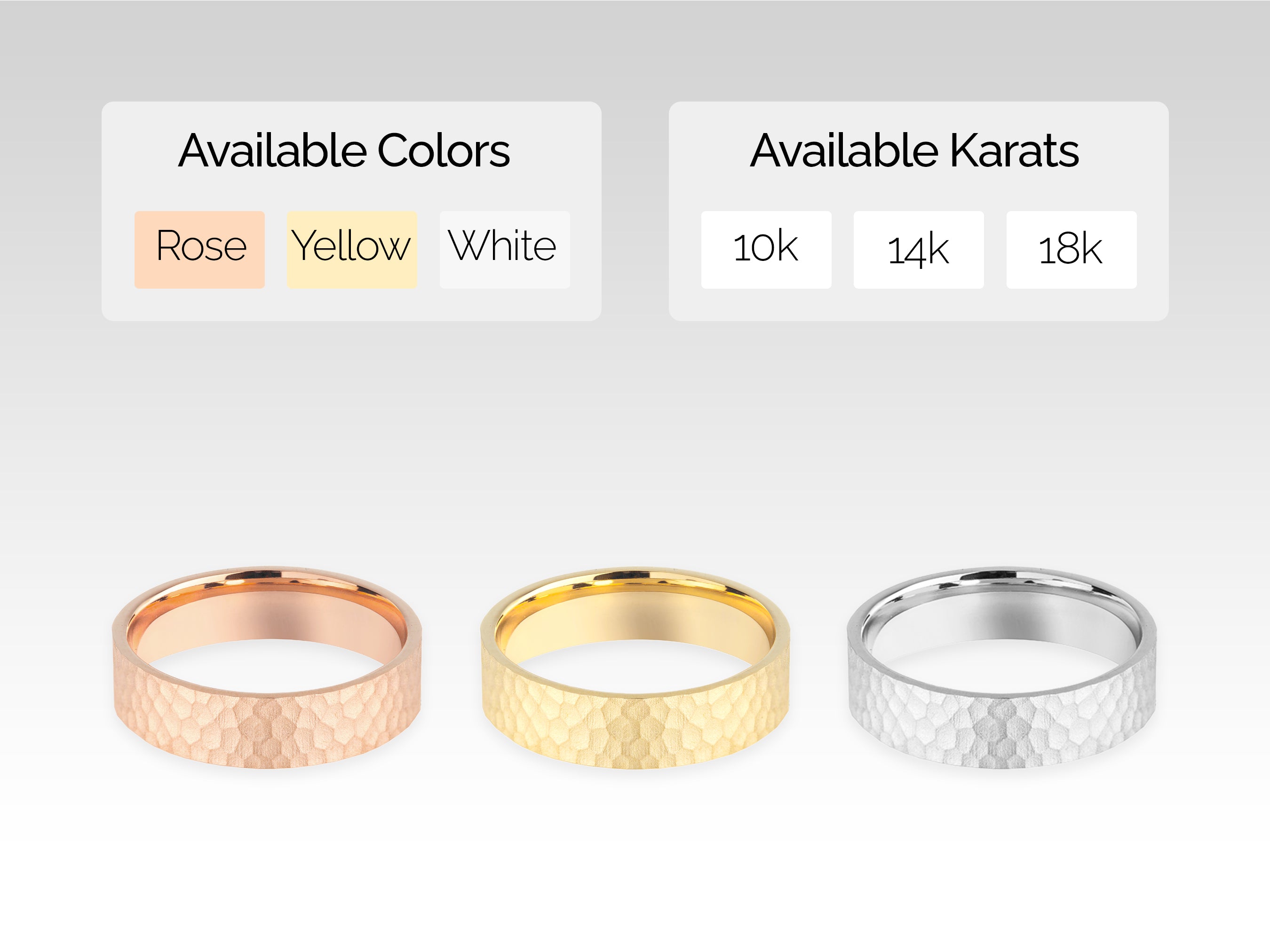 Jewelry rings available in rose, yellow, white gold, 10k, 14k, 18k