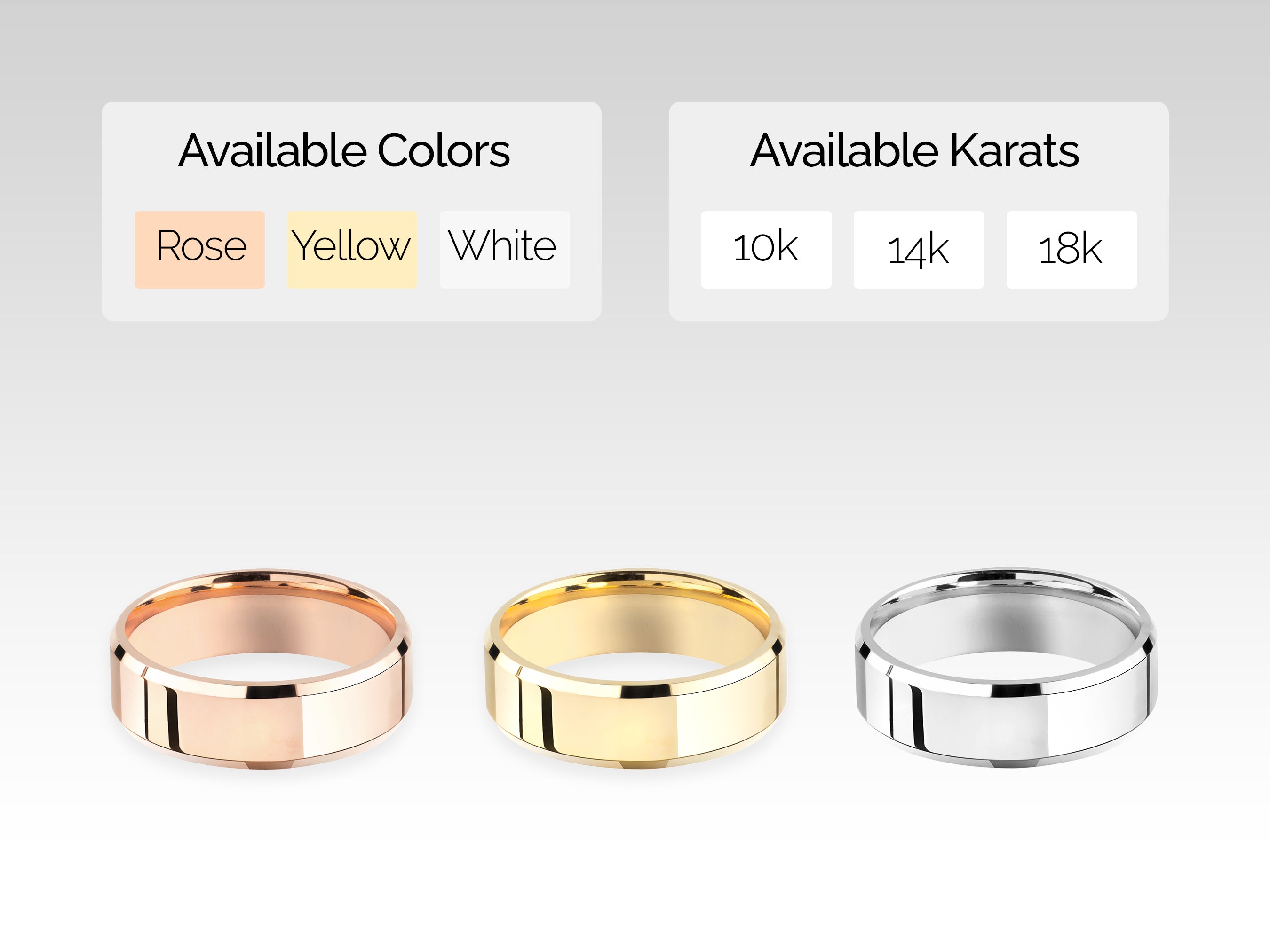 Jewelry rings available in rose, yellow, white gold, 10k, 14k, 18k