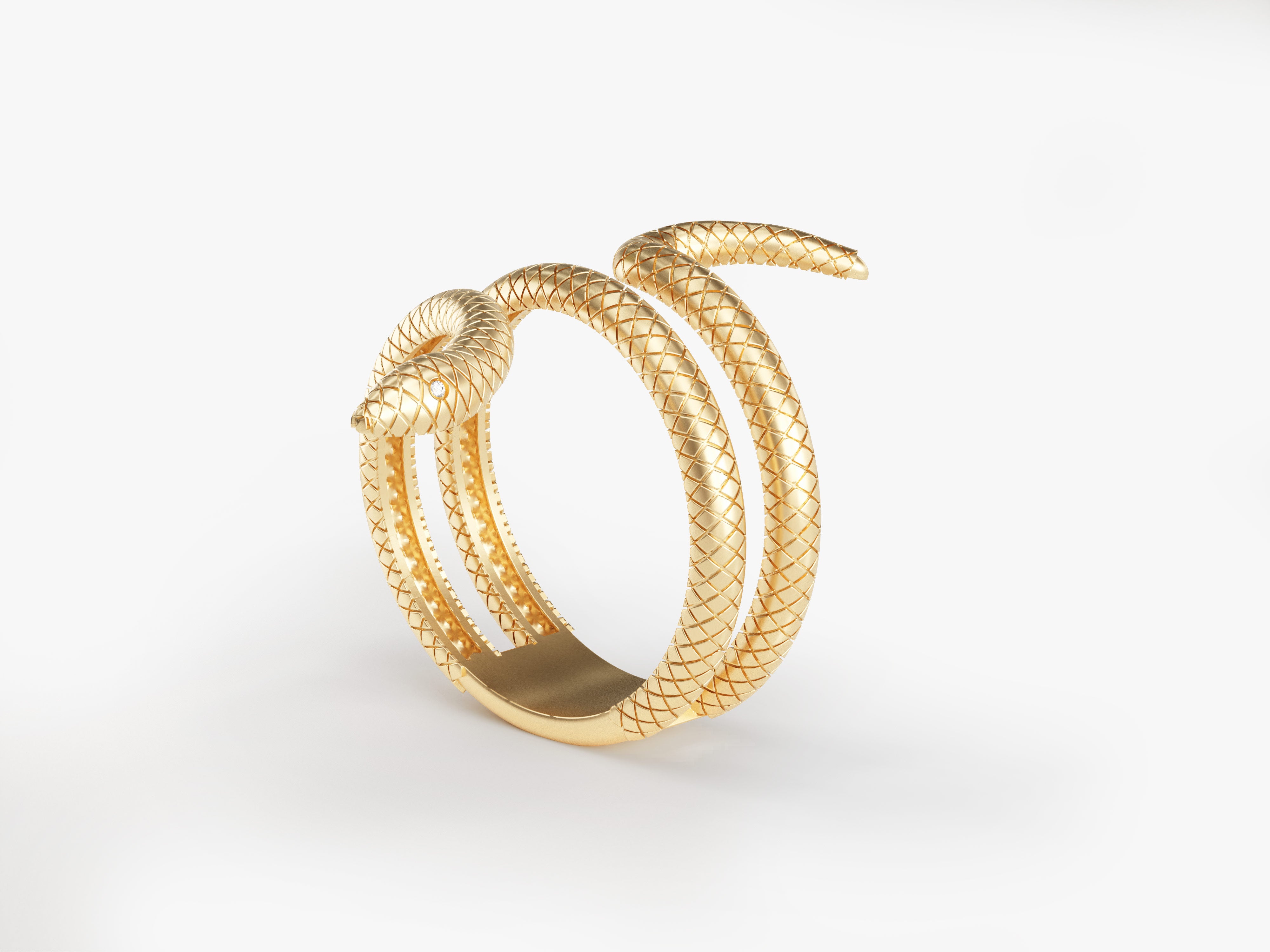 Gold snake ring with diamond eye, luxury jewelry
