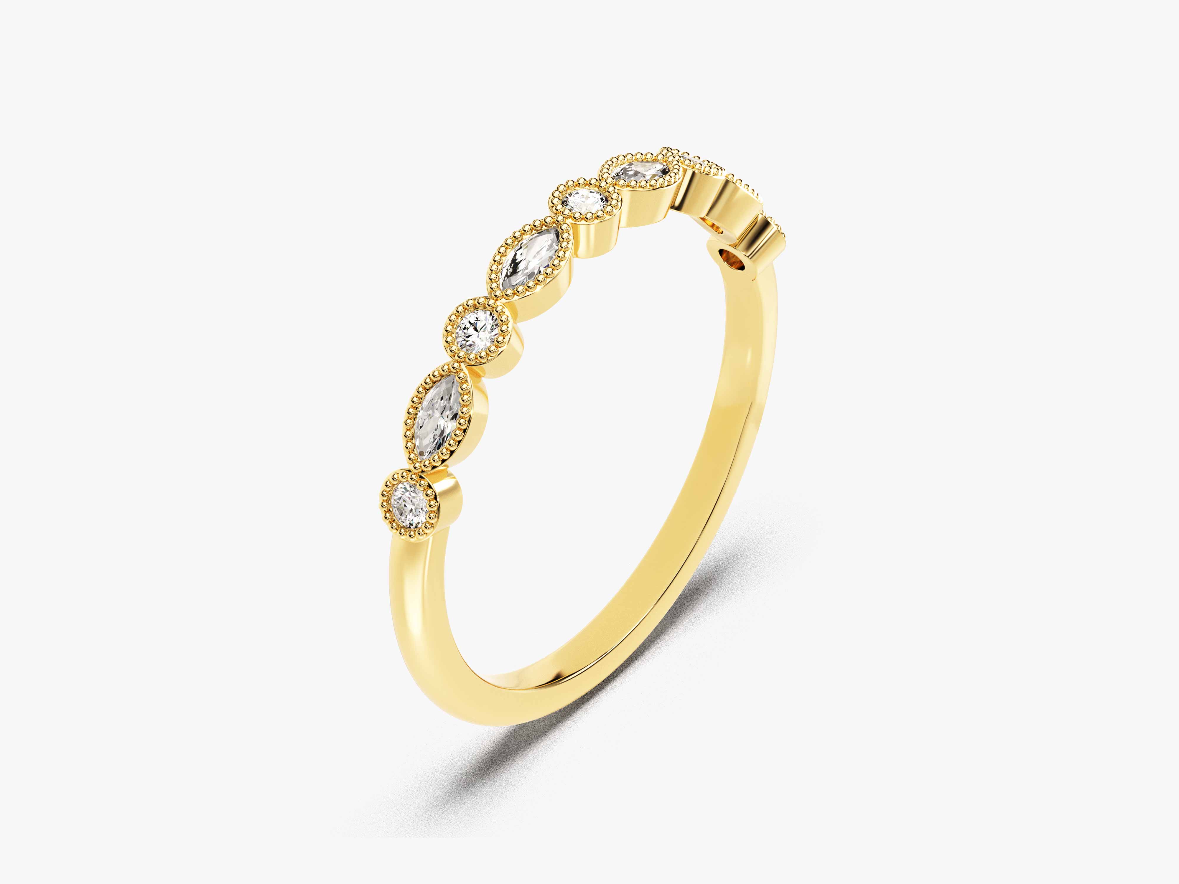 Gold ring with marquise and round diamonds, jewelry design