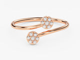 14k gold, 18k gold, yellow, white, rose, Rose Gold Elegant Double Flower Bypass Diamond Ring for Women