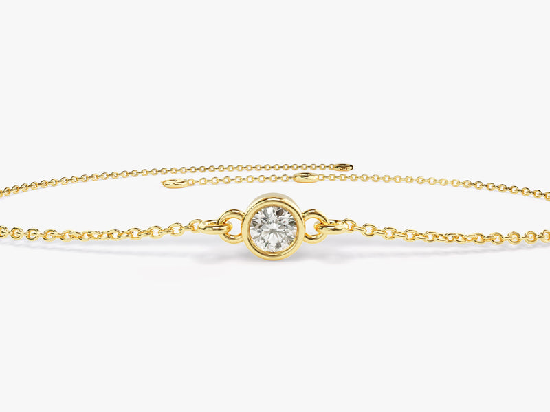 Yellow, White, Rose, 0.02ct, 0.03ct, 0.05ct, 0.10ct, 14k Gold Bezel Set Diamond Bracelet for Women