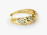 Yellow, White, Rose, 14k gold, 18k gold, Modern Yellow Gold Pave Diamond Croissant Ring 