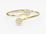 14k gold, 18k gold, yellow, white, rose, Yellow Gold Elegant Double Flower Bypass Diamond Ring for Women 