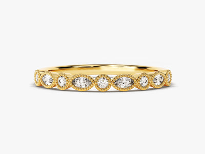 Marquise Cut Milgrain Diamond Wedding Band